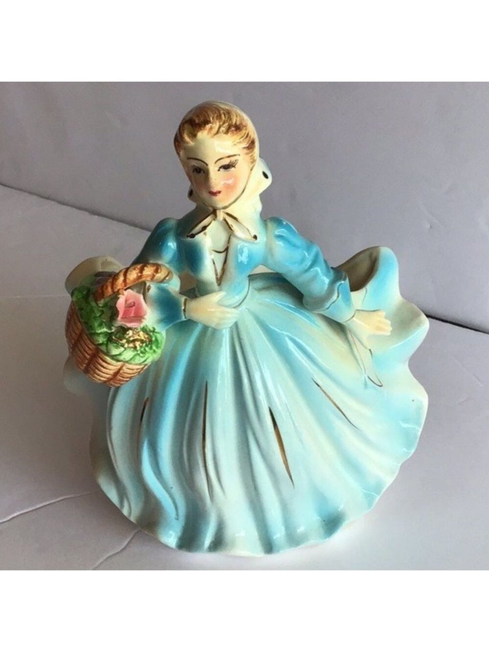 Vintage Lady in blue planter